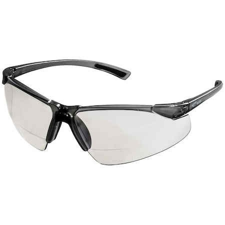 Sellstrom Bifocal Safety Glasses, Half Frame, 2.0 Diopter, Clear Lens, Anti-Scratch Coating S74203
